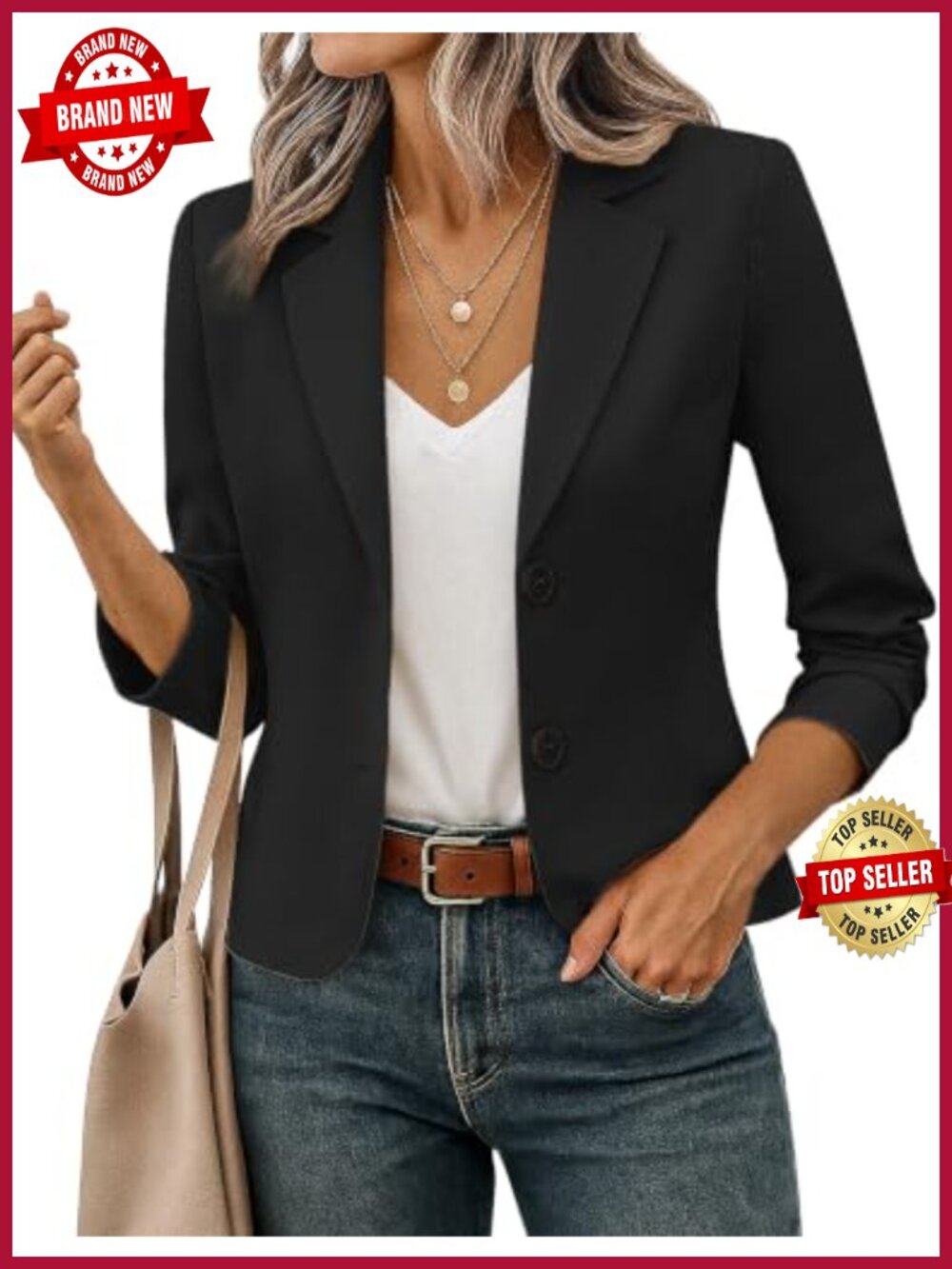 Cropped Blazer Jacket Notch Lapel Business Casual Workwear